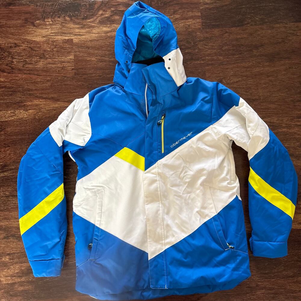 Obermeyer Boys XL Insulated Ski Jacket Blue White Yellow Colorblock